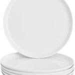 White Dinner Plates Set of 6, Porcelain Salad Plates 9 Inch, Modern Kitchen Plate, Round Serving Dishes, Microwave and Dishwasher Safe, Scratch Resistant, Smooth Glaze