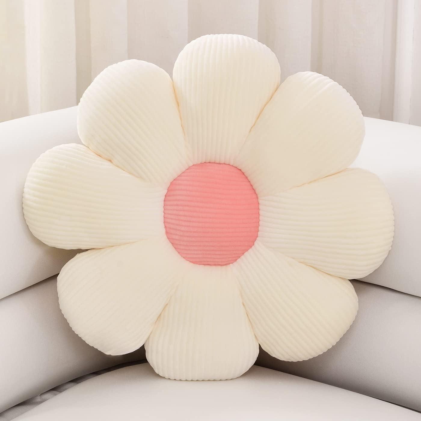 510yshqiuL._AC_SL1400_.jpg Flower Pillow Shaped Throw Pillow Butt Cushion Floor Pillow,Seating Cushion,Cute Room Decor & Plush Pillow for Bedroom Sofa Chair(White,15.7'') - Image 1