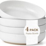8.3" Pasta Bowls Set of 4, 34 oz Ceramic Salad Bowls, White Serving Plate, Wide and Shallow Bowl for for Fruits, Noodle, Dinner, Housewarming Wedding Christmas Dishwasher and Microwave Safe
