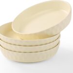 Dinner Plates Set of 4, 8 Inch Ceramic Salad Plates With High Rim for Pasta, Salad, Steak and Main Course, Microwave, Oven and Dishwasher Safe - Apricot