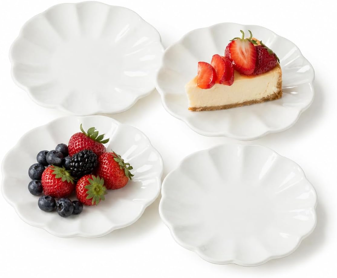 51L6yjAVuL._AC_SL1254_.jpg White Small Dessert Plates Set of 4,Ceramic Dinner Plates 6 Inch for Appetizer, Fruits, Cake, Salad,Microwave Safe,Christmas Gift - Image 1