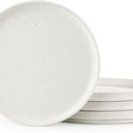 Ceramic Flat Plates Set of 4, 8 Inch Dessert, Salad, Appetizer, Small Lunch Plates, Microwave and Dishwasher Safe, Kitchen Porcelain Dish, Speckled White