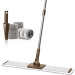 Commercial Flat Microfiber Floor Mop Cleaning System 24" Inch Wet Dry and Dust Hardwood with 4 Washable Pads Cleaner for Laminate Tile Stainless Steel Handle and Extension ( Brown)