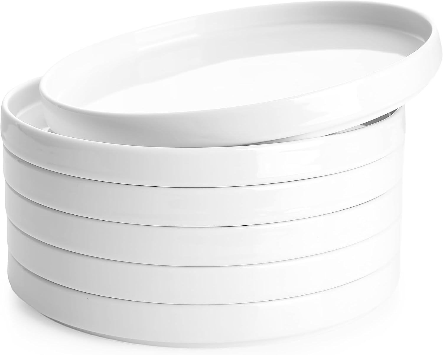 51qSojfg7L._AC_SL1500_.jpg Porcelain Flat Dessert Plates Set of 6-7.8 Inch Salad Plates for Kitchen, Small Appetizer, Small Dish Set, Microwave & Dishwasher Safe, Scratch Resistant - Elegant White Glaze - Image 1