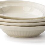 Wide Rim Soup Bowls, 8 Inch Ceramic Rimmed Pasta Bowl Plates, Small Shallow Bowls Set of 4 for Side Salad, Portion Control, Oatmeal & Dessert, Microwave Dishwasher Safe - Cream Beige