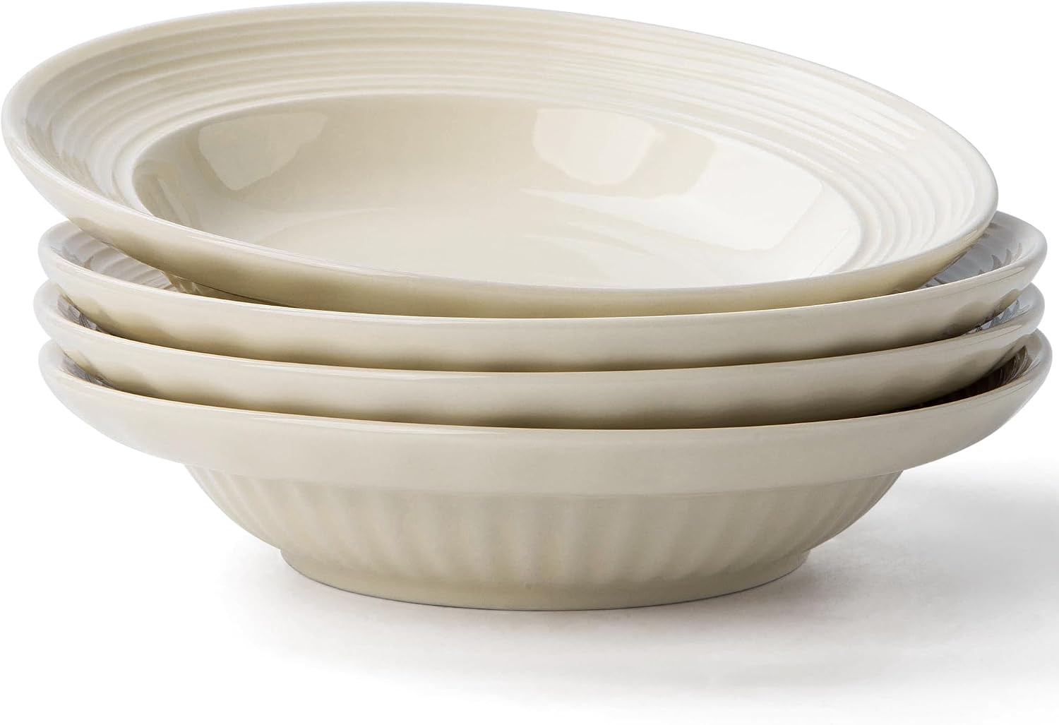 610sr73KfBL._AC_SL1500_.jpg Wide Rim Soup Bowls, 8 Inch Ceramic Rimmed Pasta Bowl Plates, Small Shallow Bowls Set of 4 for Side Salad, Portion Control, Oatmeal & Dessert, Microwave Dishwasher Safe - Cream Beige - Image 1