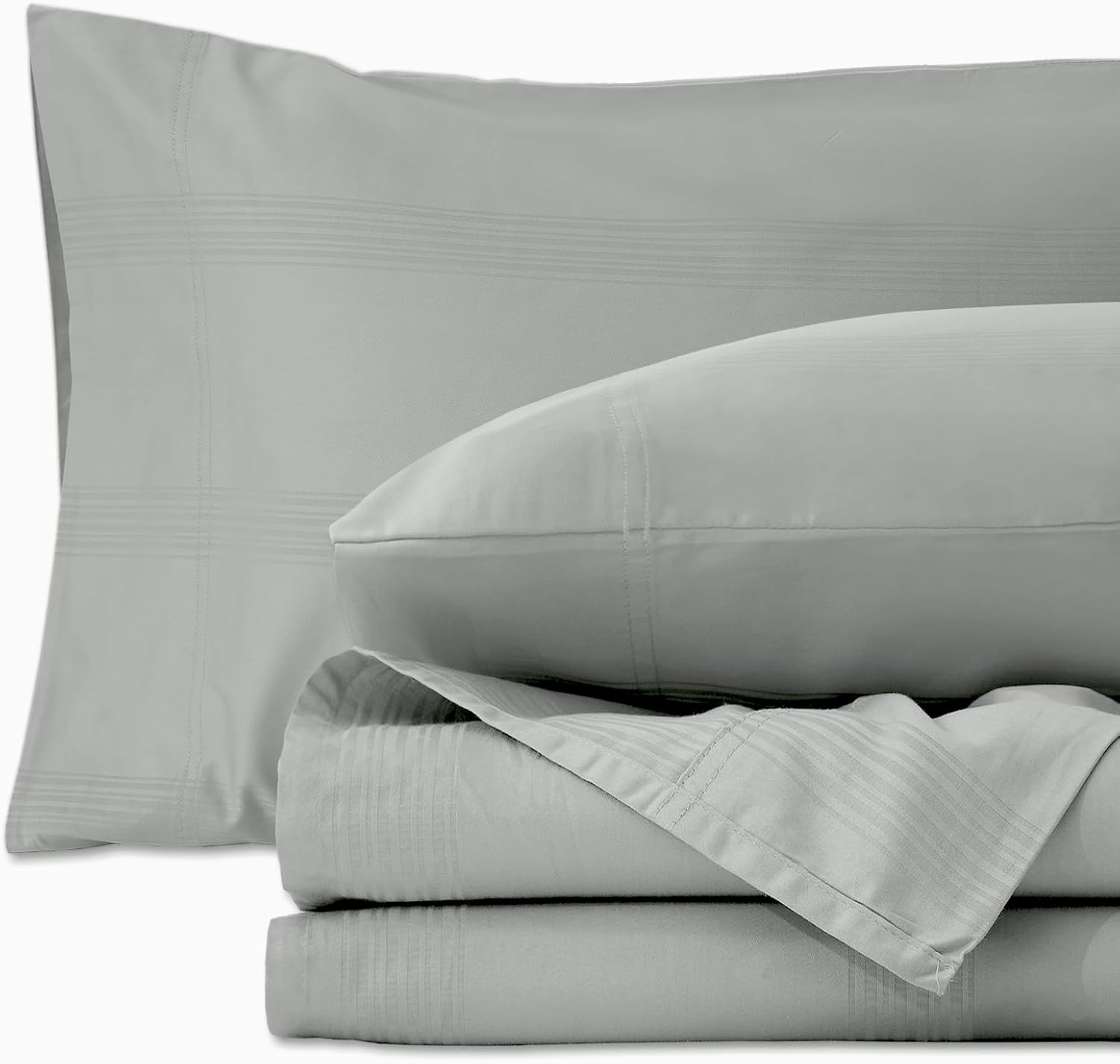 61dgxld6jWL._AC_SL1500_.jpg Soft And Breathable Sheet Set With Sateen-Striped Jacquard Pattern - Image 1