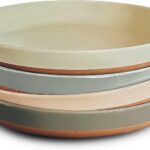 Ceramic Flat Pasta Bowl Set of 4-35oz, Microwave Safe Plate with High Edge - Modern Porcelain Dinnerware for Kitchen and Eating, Large Wide Bowls/Plates for Serving Dinner, Salad, etc- Neutrals