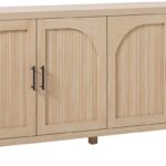 4-Door Reeded Sideboard Buffet with Cord Management, 70 Inch, Coastal Oak