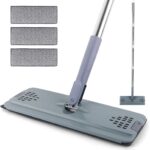 Flat Mop with 3 Pads, Microfiber Mops for Floor Cleaning Adjustable Handle 29-49, Dust Mop for Hardwood Floors, Wet Dry Use on Laminate Wood Tile Vinyl Wall Mopping Bathroom Kitchen Household Supplies