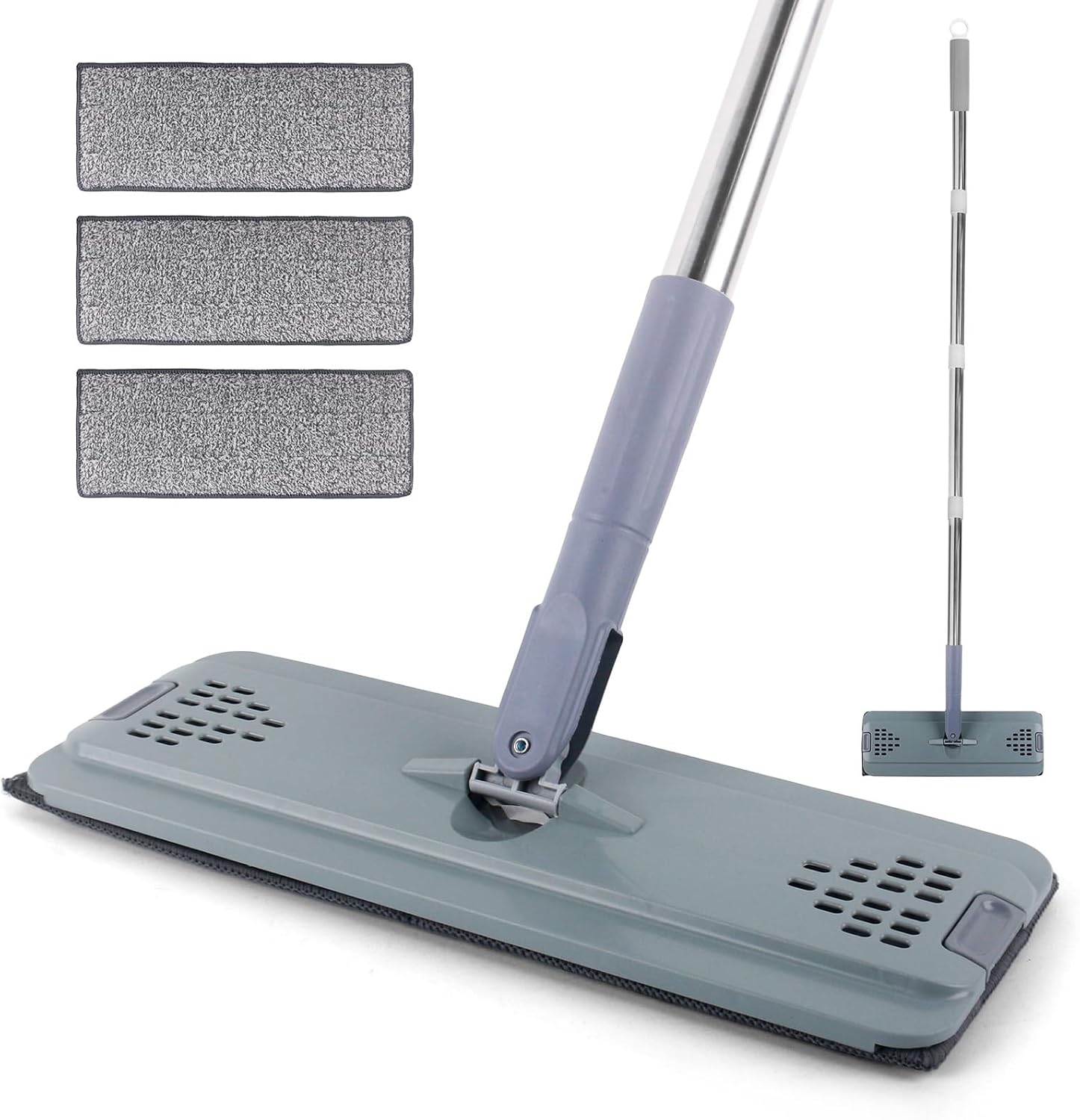 71F0R9c0RsL._AC_SL1500_.jpg Flat Mop with 3 Pads, Microfiber Mops for Floor Cleaning Adjustable Handle 29-49, Dust Mop for Hardwood Floors, Wet Dry Use on Laminate Wood Tile Vinyl Wall Mopping Bathroom Kitchen Household Supplies - Image 1