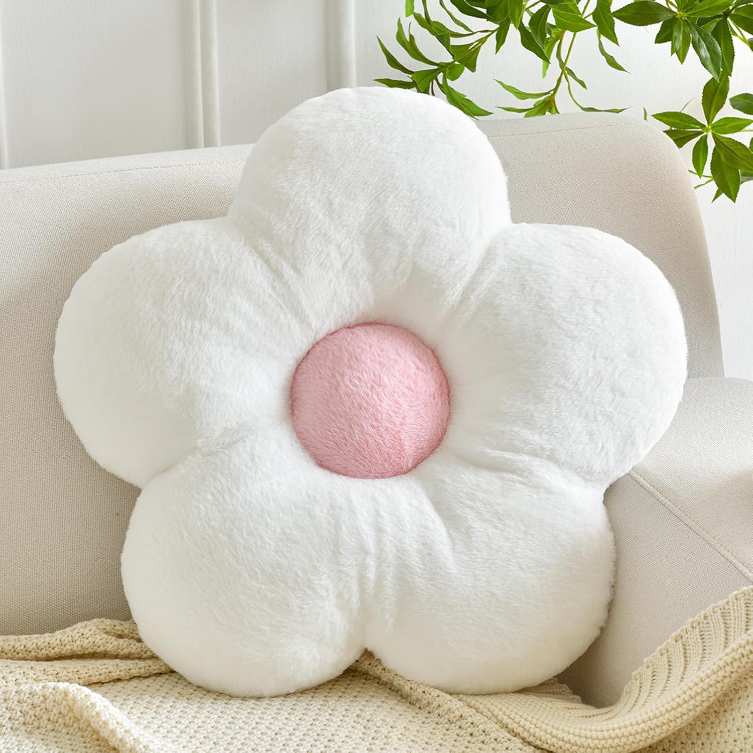 71GEGnyN0wL._AC_SL1500_.jpg Flower Pillows, Soft Flower Shaped Pillow with Home Decorative for Couch Chair Bed,Flower Floor Throw Pillows for Adults Bedroom Living Room (White, 15 Inches) - Image 1