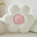 Flower Pillow, Decorative Throw Pillows for Couch Bed, Cute Daisy Home Decor Flower Shaped Pillows for Bedroom Living Room (White, 14.9 Inches)