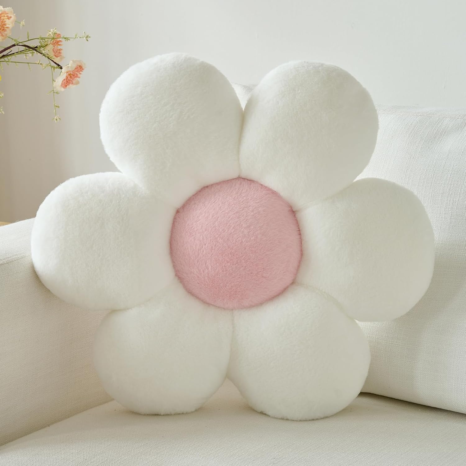 71IUobsr6YL._AC_SL1500_.jpg Flower Pillow, Decorative Throw Pillows for Couch Bed, Cute Daisy Home Decor Flower Shaped Pillows for Bedroom Living Room (White, 14.9 Inches) - Image 1