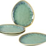 Ceramic Appetizer Plate Set, 6.75 Inch Dessert Plates, Reactive Glaze Serving Plates for Snack, Sushi, Set of 4, Microwave & Dishwasher Safe (Green)