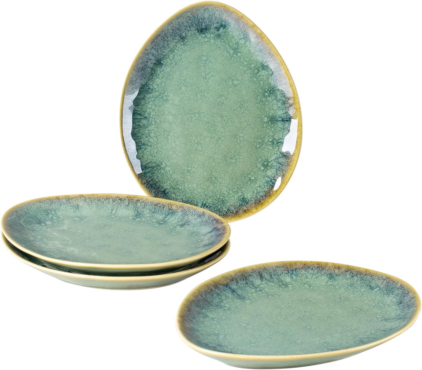 71Ih8XxWaL._AC_SL1500_.jpg Ceramic Appetizer Plate Set, 6.75 Inch Dessert Plates, Reactive Glaze Serving Plates for Snack, Sushi, Set of 4, Microwave & Dishwasher Safe (Green) - Image 1