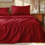 100% Cotton Queen Size Sheets Set - 1000 Thread Count，Luxury Cotton Bed Sheets，Breathable & Cooling Bedding and Pillow Cases, 16 Inch Deep Pocket - 4 Piece (Burgundy, Queen)