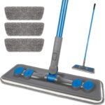 Microfibre Floor Mop for Cleaning Floors, Flat Mop for Laminate Wooden Vinyl Tile, Dust Wet Dry Use for Kitchen Bathroom Wall Cleaning with 3 Washable Chenille Pads