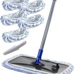 Extra Large Microfiber Mop for Floor Cleaning, 16“ Flat Mop with 5 Pad for Wet & Dry Use, Dust Mop for Hardwood Laminate Tile Ceramic, 1 Cleaning Scraper Included-Blue