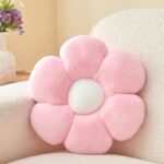 Pink Flower Pillow, Soft Flower Shaped Throw Pillows with Faux Rabbit Fur for Home Decorative,Cute Flower Throw Pillow Cushion for Bed Sofa Couch (Small - 15.7 Inch)