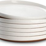 10.5" Large Dinner Plates Set of 6, Ceramic Salad Plate, Microwave, Oven & Dishwasher Safe, Moon-White Design Perfect for Party Dessert, Wedding Appetizer, Birthday, Mothers Day Gifts