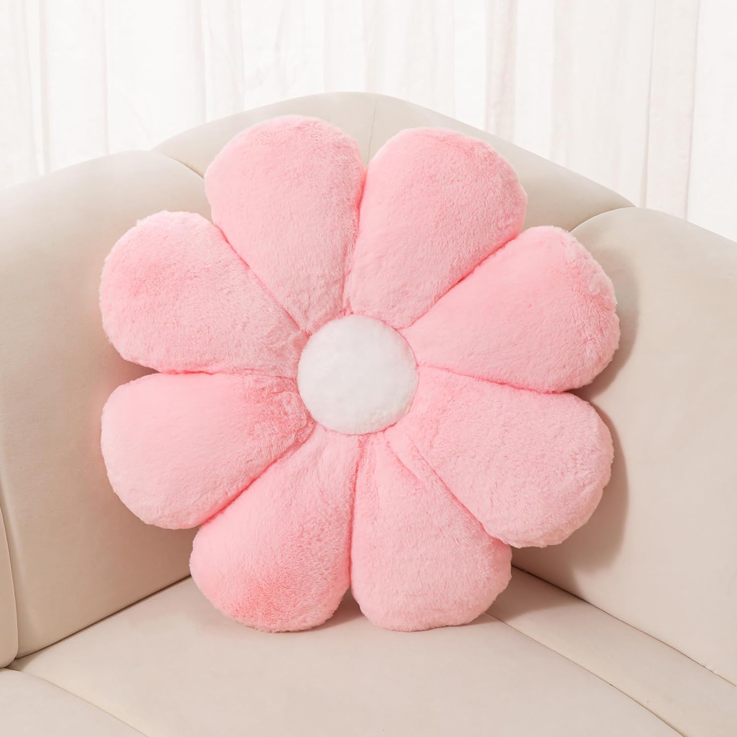 71Z2WoNY1XL._AC_SL1500_.jpg Pink Flower Pillow, 17.7In Daisy Pillow,Cute Floor Cushions, Room Decor & Flower Shaped Throw Pillows for Bed Couch Chair (45CM Pink) - Image 1