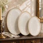 Ceramic Oval Serving Platters Set of 3, 16/14/12 in Serving Dishes | Vintage White Large Serving Trays for Entertaining, Parties, Weddings and Food Display, Oven and Dishwasher Safe