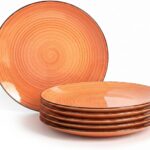 Dinner Plates Set of 6, 10.5 Inch Ceramic Entree & Steak Plates, Orange | Glossy finish. Microwave, oven & dishwasher safe. Glossy glaze resists dulling. Perfect for steaks, pasta & family meals.