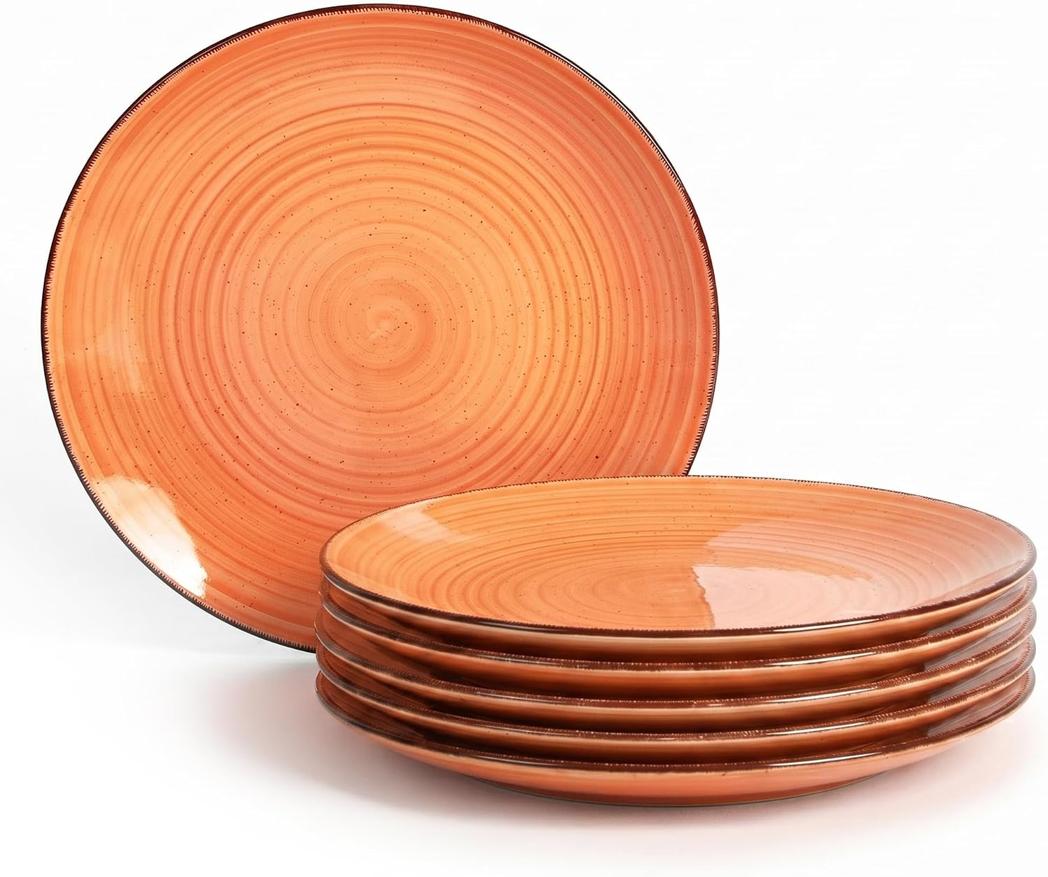 71e494WBvqL._AC_SL1500_.jpg Dinner Plates Set of 6, 10.5 Inch Ceramic Entree & Steak Plates, Orange | Glossy finish. Microwave, oven & dishwasher safe. Glossy glaze resists dulling. Perfect for steaks, pasta & family meals. - Image 1