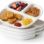 8.58" Square Ceramic Divided Plates Set of 4, Portion Control Plates | 3 Compartment Portion Control Plates for Kids, Microwave Dishwasher Oven Safe
