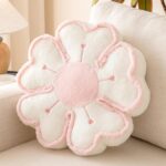 Flower Shaped Decorative Throw Pillow Cushion for Bed Couch, Cute Flower Plush Throw Pillows Home Decor Floor Pillow Seating Cushions (Ivory White, 13.7 Inches)