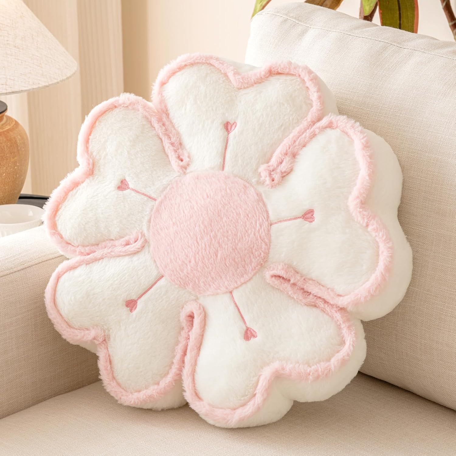 71wFKjoeqqL._AC_SL1500_.jpg Flower Shaped Decorative Throw Pillow Cushion for Bed Couch, Cute Flower Plush Throw Pillows Home Decor Floor Pillow Seating Cushions (Ivory White, 13.7 Inches) - Image 1