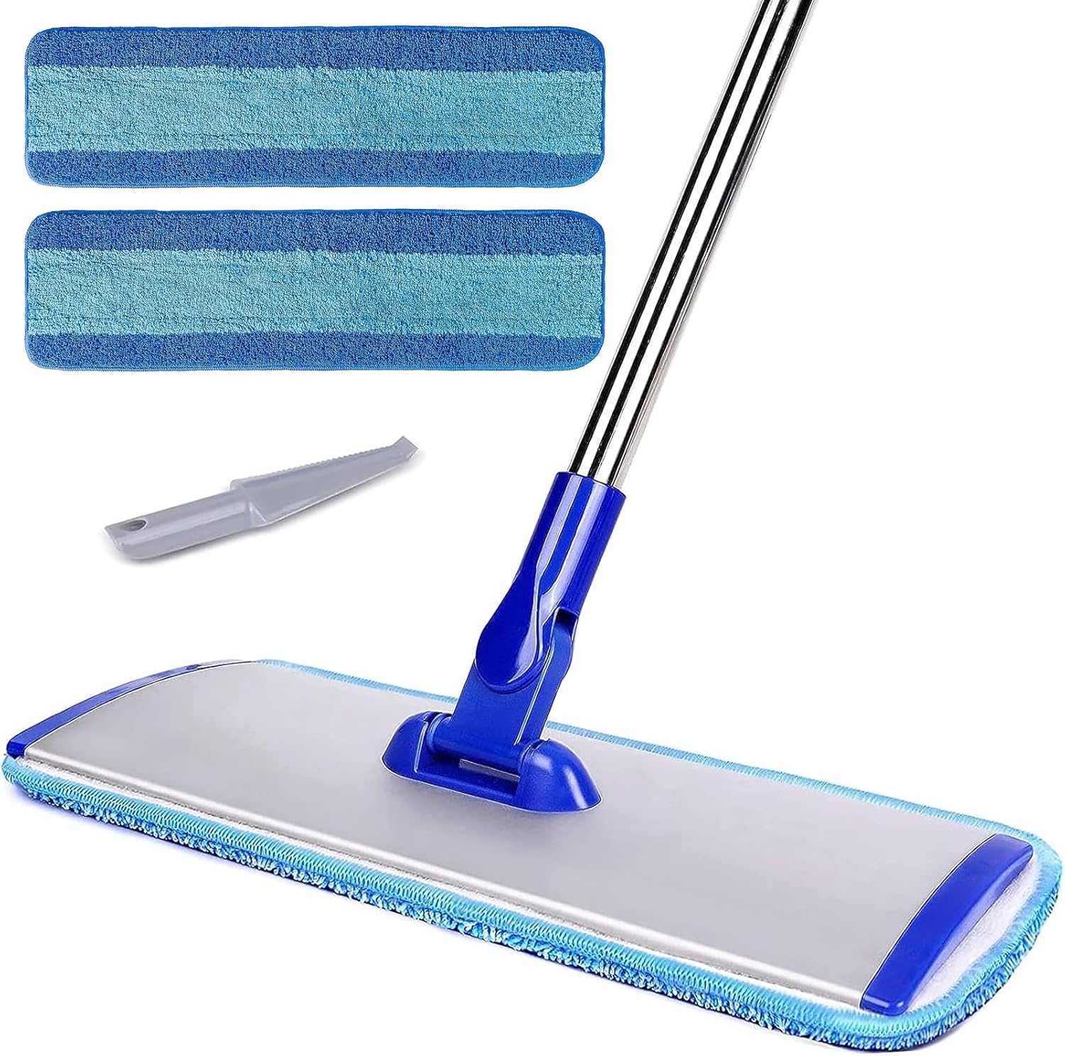 81-8wTgKnL._AC_SL1500_.jpg Professional 18" Microfiber Mop - Flat Mop with Stainless Steel Handle, 2 Reusable Washable Pads, Hardwood & Laminate (Blue) - Image 1