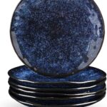 Ceramic Dessert Salad Plates, 8 Inch, Set of 6, Round, Microwave, Oven, and Dishwasher Safe, Scratch Resistant, Porcelain Fluted Suitable for Snacks, Appetizer, Home, Restaurant (Blue)