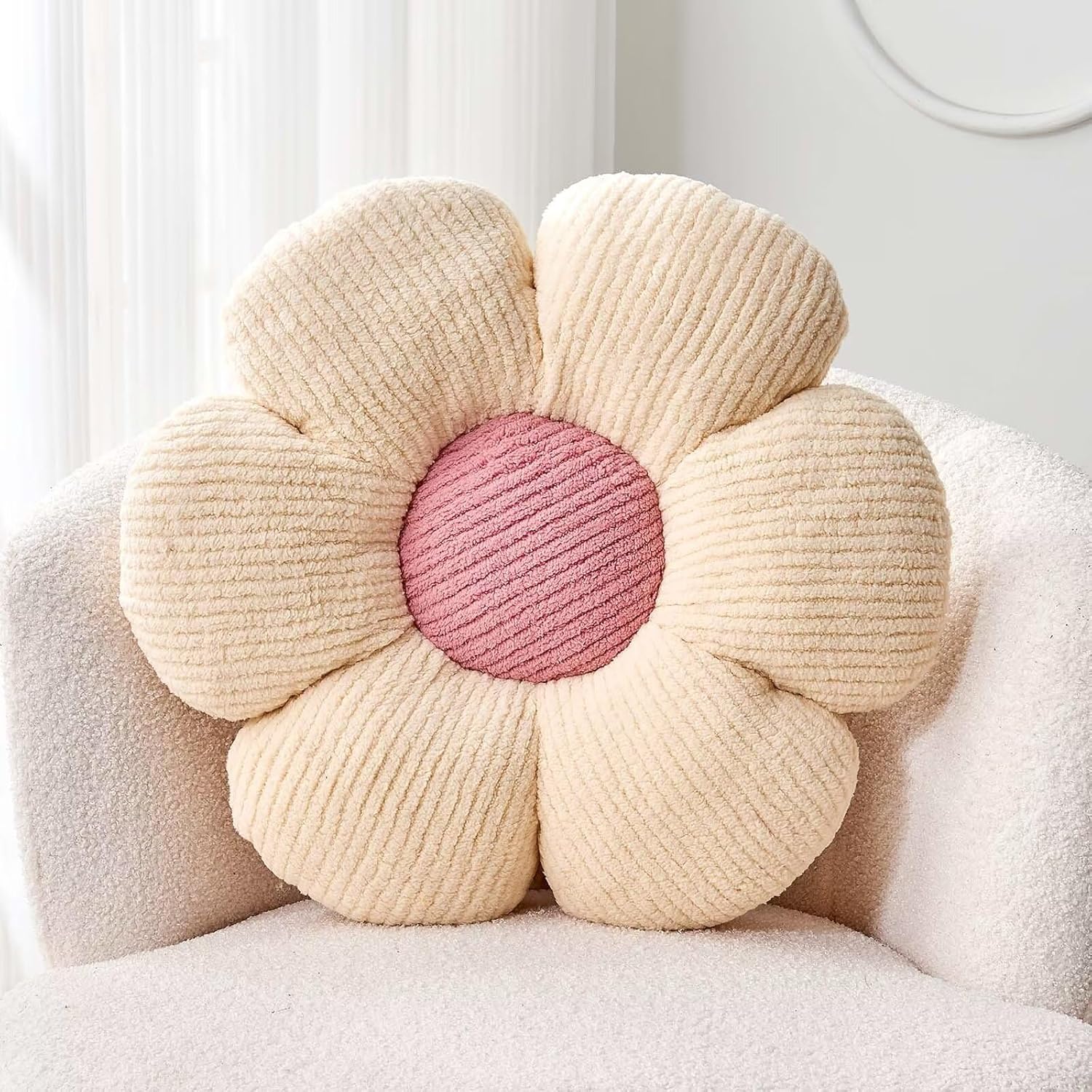 81L4IKkWI1L._AC_SL1500_.jpg Flower Throw Pillow, Soft White 14.9" Shaped Floor Pillow for Home Decor, Cute Aesthetic Plush Decorative Pillows for Bed, Sofa, Couch - Image 1