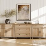 Sideboard Cabinet with 5 Drawers and 4 Doors, Vintage Wood Grain Design, Buffet Cabinet with Storage, Coffee Bar for Dinning Room, Kitchen, and Living Room, Oak, 101 inch
