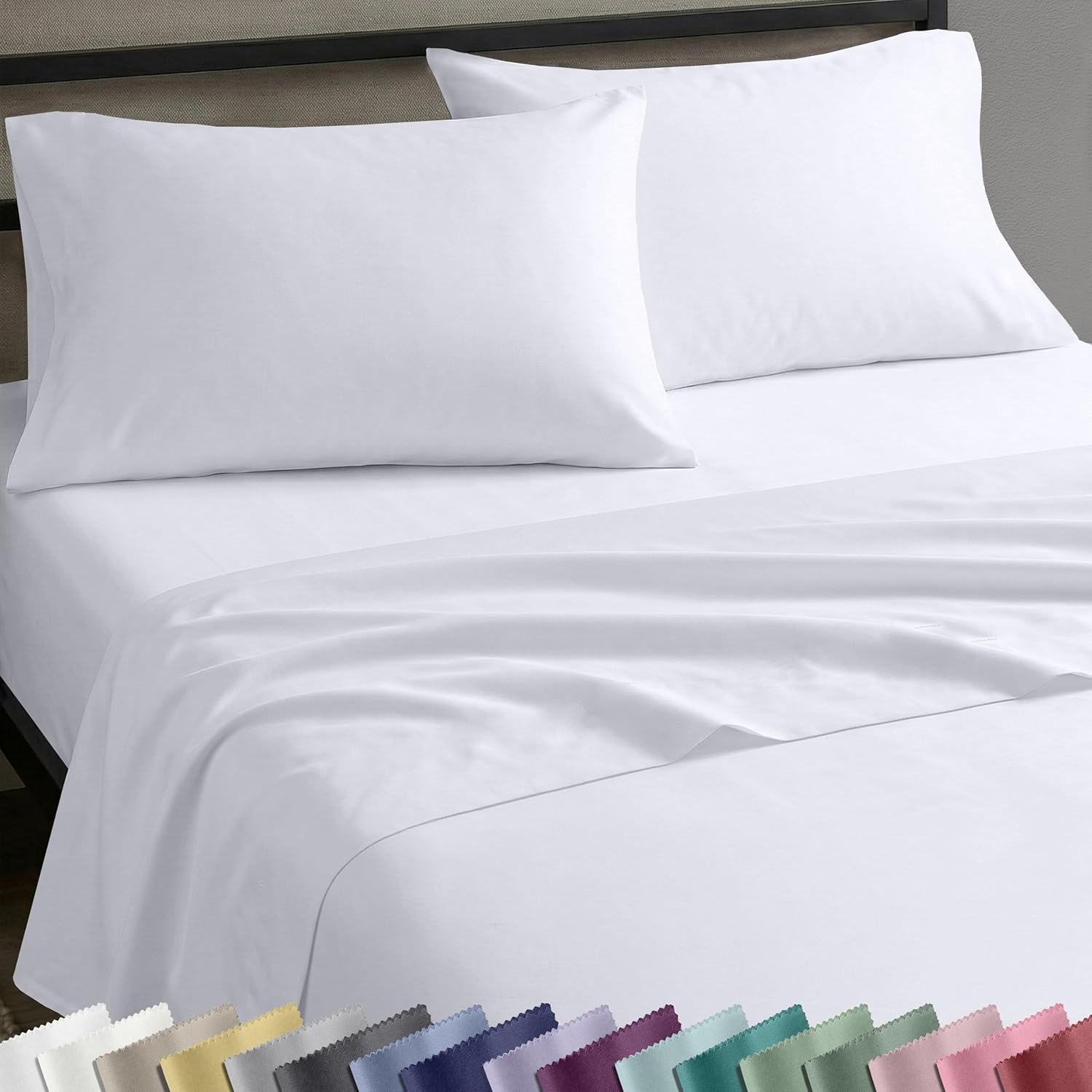 81Poe9B0L._AC_SL1500_.jpg Lightweight, Breathable, Bright White Cotton Sateen 4-Piece Sheet Set - Image 1