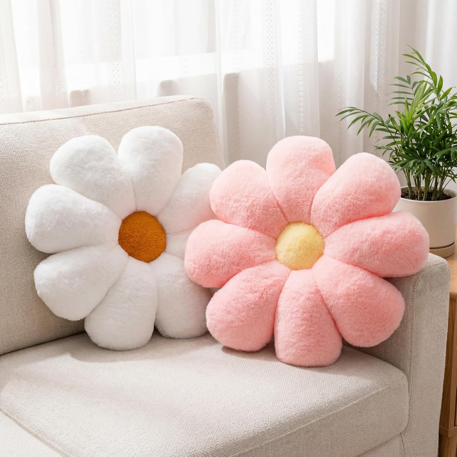 81Vj885hJL._AC_SL1500_.jpg 2 Pcs Flower Throw Pillow Set for Teen Girls Bedroom Preppy Room Decor Aesthetic, Cute Daisy Decorative Preppy Throw Pillows for Bed Sofa Chair Home Decor (Pink & White) - Image 1