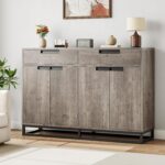 Sideboard Buffet Cabinet, 55 Inch Large Modern Kitchen Accent Storage Cabinet with 2 Drawers and 4 Doors, Coffee Bar Buffet Table for Kitchen and Dining Room, Gray