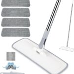 Microfiber Mop for Cleaning Floors,55 Inch Extendable Flat Mop with 4 Reusable Washable Pads, 1 hook, 1 wall piece, and 1 scraper, Wet Dry and Dust Mops for Bathroom Kitchen, Floor,Ceramic Tiles