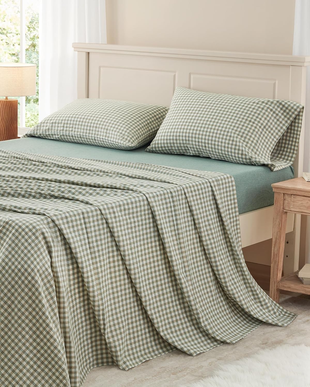 81jeYll6oBL._AC_SL1500_.jpg Washed Cotton Checkerboard Sheets: Breathable With A Faux-Linen Texture - Image 1