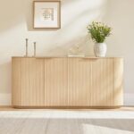 70" Sideboard Buffet Cabinet with Storage, Living Room Accent Cabinet with Doors and Adjustable Shelves, for Bar, Kitchen, Oak