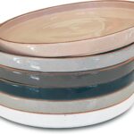 Ceramic Flat Plates Set of 6-8 in - The Dessert, Salad, Appetizer, Small Lunch, etc Plate. Microwave, Oven, and Dishwasher Safe, Scratch Resistant. Kitchen Porcelain Dish - Neutrals