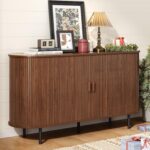 55" Sideboard Buffet Cabinet with Storage, Sliding Door & Adjustable Shelf, Modern Accent Coffee Bar Console Table for Kitchen, Entryway, Walnut