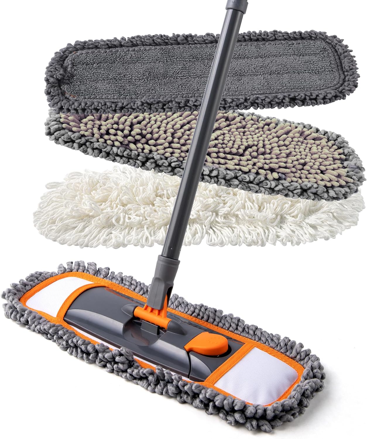 81z80jZmwUL._AC_SL1500_.jpg Mops for Floor Cleaning with 3 Different Washable Pads and Extendable 55” Long Handle, Multifunction Dust Mop for Hardwood,Marble,Tile Floor Mopping,Orange - Image 1