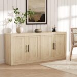 70.8 in Sideboard Buffet Cabinet with Storage, Mid Century Modern Accent Cabinet with 4 Doors, Wood Coffee Bar Media Console Credenza for Living Room, Kitchen, Hallway, Natural