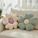 2Pcs Flower Pillow Cute Decorative Throw Pillows Cushions for Bed bedroom | 15 Inch, Sage Green & Ivory, Floor Seating Cushion,Soft and Comfortable, Bed Couch Dorm Decor, Small, Cherry Blossom Shape,